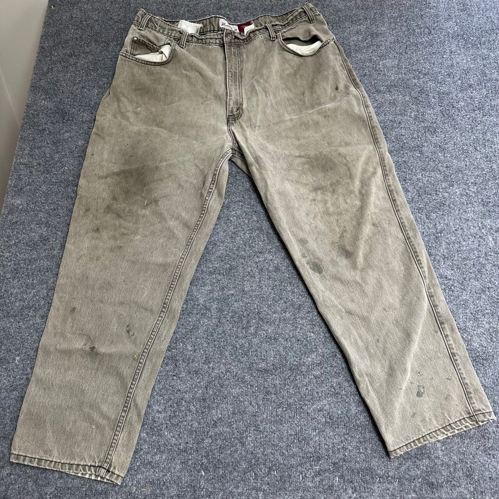 Levi Strauss Jeans Mens Size 42 Olive Loose Fit 545 Distressed Workwear Stained